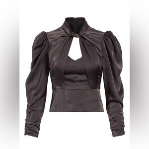 ASTR the Label Black Twist Mock Neck Peplum Blouse with Cut-Out NWT